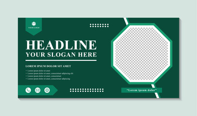 Simple brochure design template for business green background, vector modern horizontal banner template.