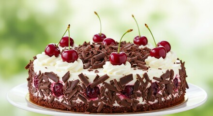 Delicious Chocolate Cake with Cherries and Whipped Cream