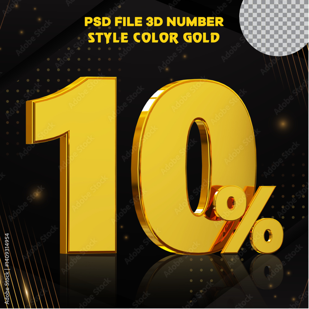 Fototapete number 10 percent 3d render collection with color?? golden file eps