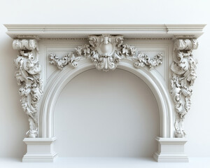 Naklejka premium Detailed Architrave with Ornate Classical Design Isolated on Pure White Background Front View