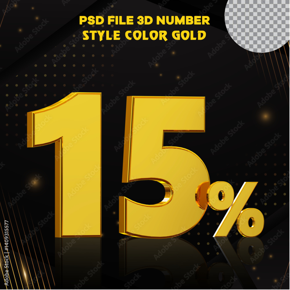 Fototapete number 15 percent 3d render collection with color?? golden file eps