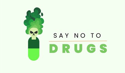 Say No to Drugs, Stop Drug Abuse, Anti-Drug Awareness Illustration With A Poisonous skull on top of the pill, vector design