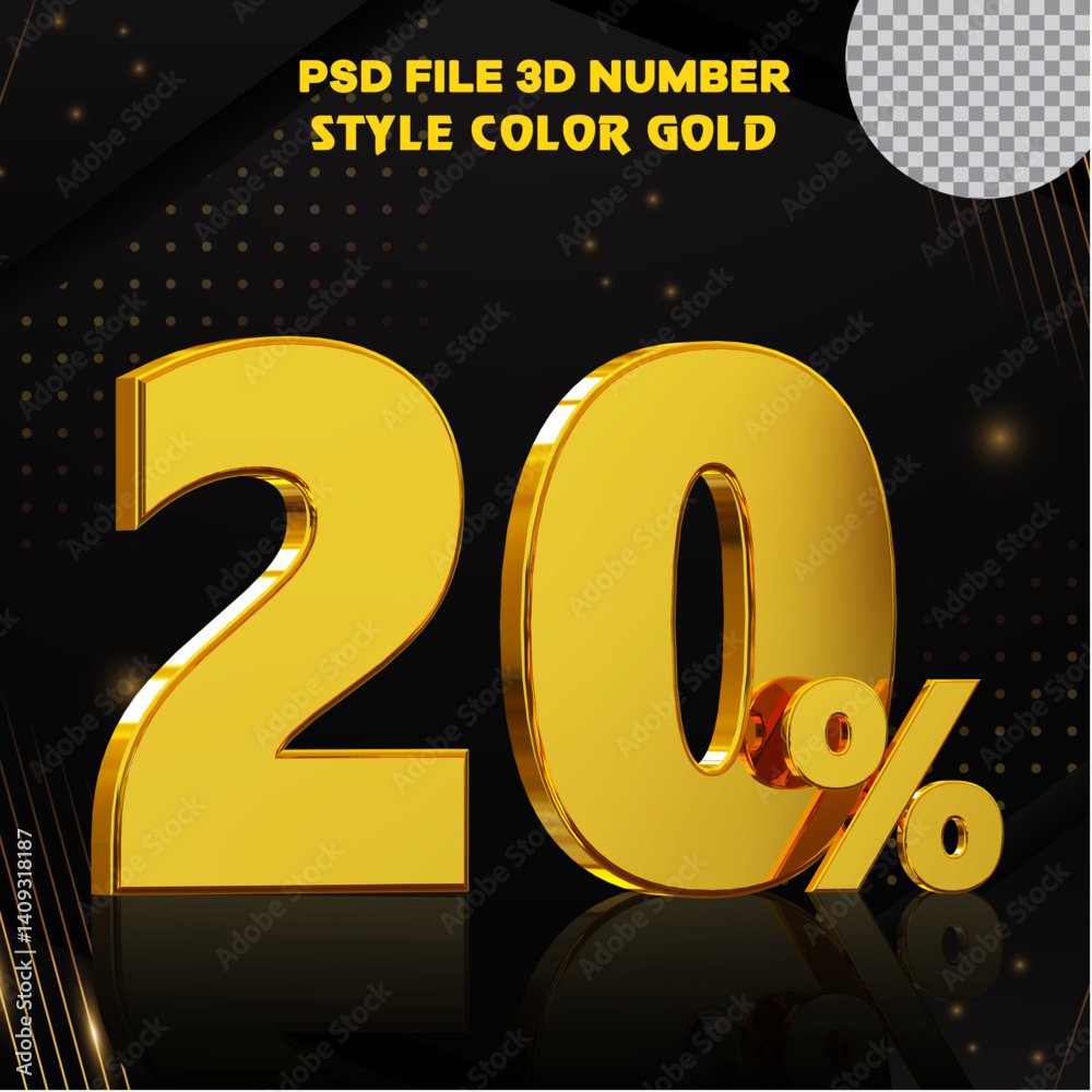 Fototapete number 20 percent 3d render collection with color?? golden file eps