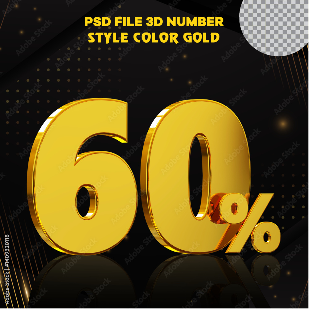 Fototapete number 60 percent 3d render collection with color?? golden file eps