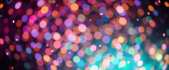 Naklejka premium Vibrant, out-of-focus confetti sparkles create a celebratory, dreamy backdrop, anniversary, carnival