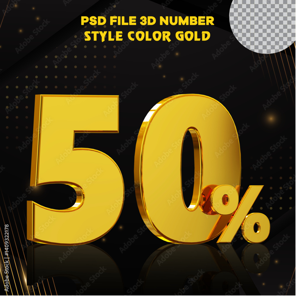 Fototapete number 50 percent 3d render collection with color?? golden file eps