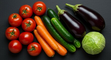 Fresh Garden Vegetables on Dark Background