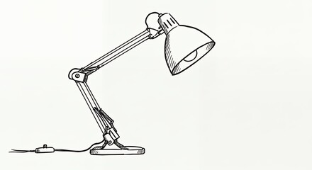 Adjustable desk lamp line drawing illustration