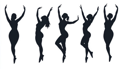 Fototapeta premium Silhouettes of graceful dancers in various poses, showcasing elegance and movement. figures express beauty and artistry through dance