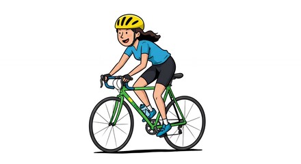 Naklejka premium Cartoon woman cycling illustration active lifestyle outdoor sport