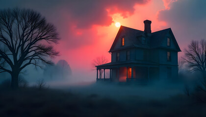 haunted house at night
