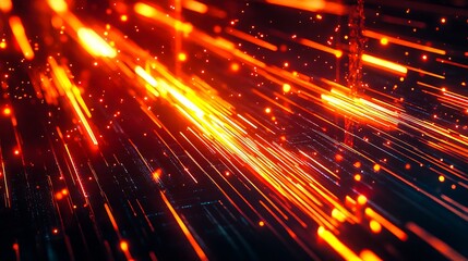 Fototapeta premium Abstract Light Beams with Vibrant Red and Orange Glow in Futuristic Digital Art with Neon Lines