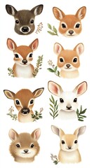Animal Faces In Nursery Styles Adorable illustrated animals featuring various cute forest creatures soft animal face print.