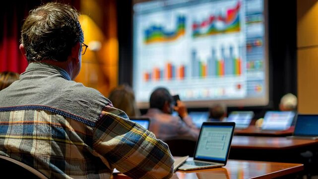 presenter explaining stats in business setting