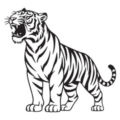 Set of big tigers. Collection of portraits of predatory wild cats. Set of wildlife and fauna dwellers. Vector Black silhouettes. illustration on a white background. Tattoo.