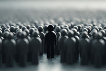 Obraz premium The black figure of the leader is surrounded by a crowd of people. 
