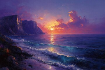 Obraz premium Dramatic Seascape with Cliffs Waves Sky