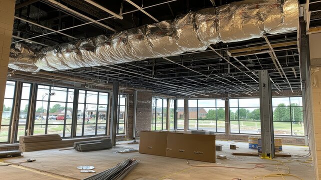 Integrating mep systems closeup of pipes construction site high fidelity indoor detailed view system integration