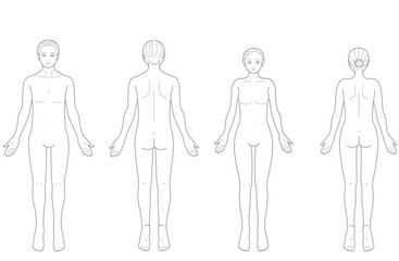 正面と背面から見た男性と女性の身体	
