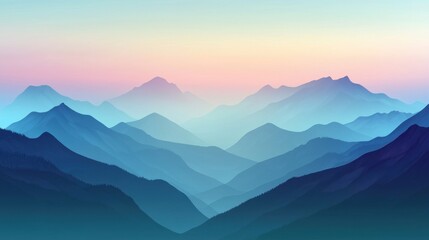 Soft Pastel Mountain Silhouette in Calming Background Hues