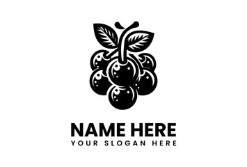 Monochrome Cherries with Leaves Illustration. Minimalist Fruit Art