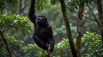 Obraz premium Howler monkey, known for its thunderous call, appears serene amidst the tropical foliage.