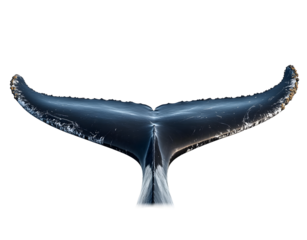 tail of a humpback whale isolated against a white background