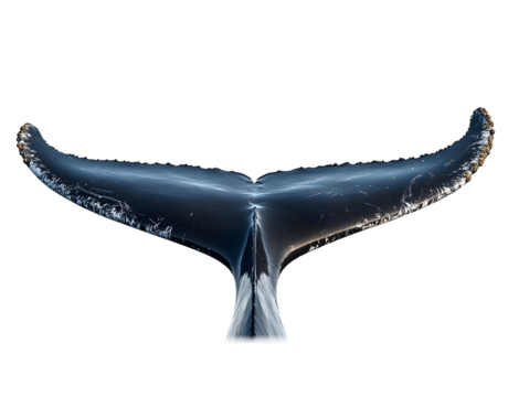 tail of a humpback whale isolated against a white background