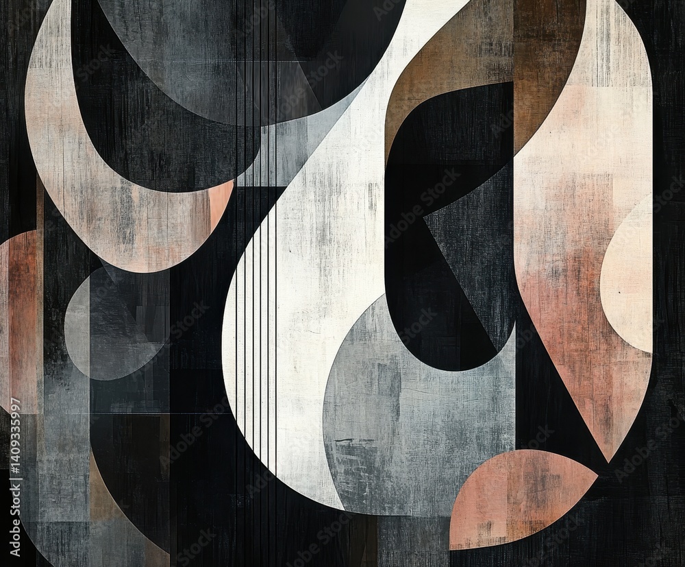 Poster geometric harmony: a mesmerizing abstract composition of intersecting shapes and forms, creating a v