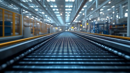 Fototapeta premium Industrial conveyor belt system in a modern factory.