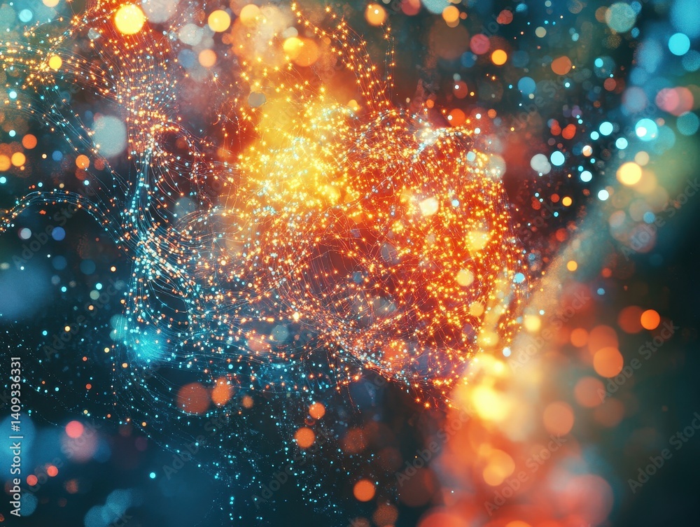 Poster abstract particles and lights: a vibrant display of light and energy, with a captivating cluster of 