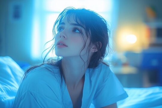 Nurse in a Hospital Room Deep in Thought During Night Shift