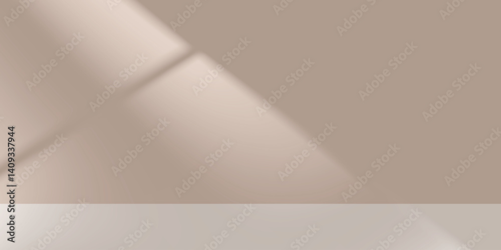 Poster Brown Background,Blur gradient light, shadow on wall studio background for product display,Beige Backdrop for Autumn banner,Vector for Spring,Summer  3D podium stand with sunlight reflection on floor