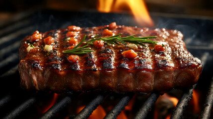  Close-Up of Barbecue Beef Steak on Grill.