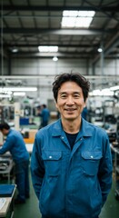Smiling worker standing in a factory