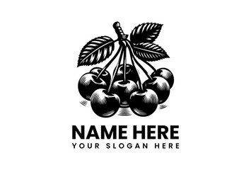 Detailed Cherries Silhouette with Leaves. Classic Modern Fruit Motif