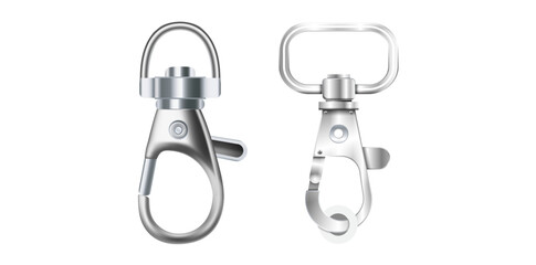 Realistic Silver Metal Clasps Vector Illustration.	