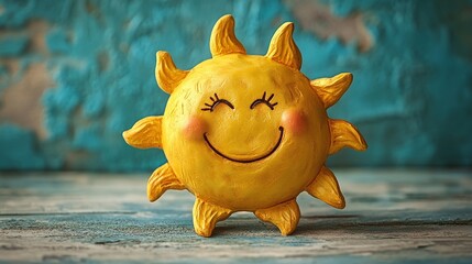 Generative AI Image of Cute Sun with Happy Smile Expression on Blue Background