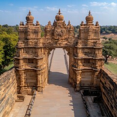 Fototapeta premium A stunning view of historical temples highlights ancient architecture and cultural heritage through intricate stone designs