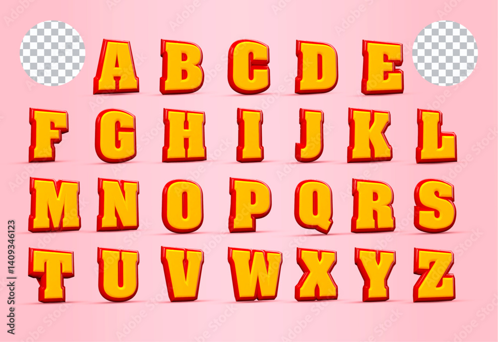 Fototapete text abc set a to z 3d collection with color red style file eps