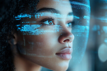 High-tech holographic human body representation futuristic medical identification data interface elements in generative AI