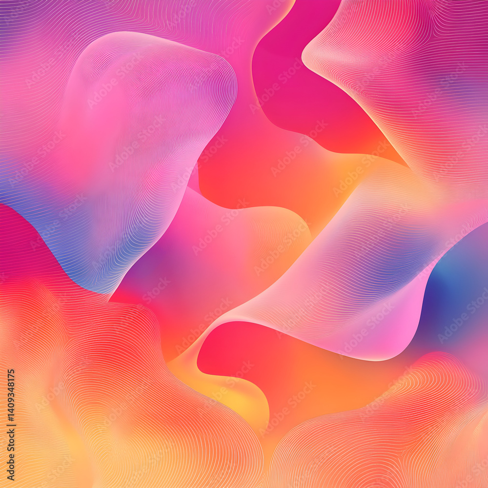 Poster radiant abstract waves: a vibrant fusion of colorful waves and fluid motion in a vivid abstract desi