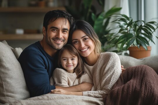 Happy Asian Family Bonding Over Technology in Cozy Living Room
