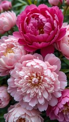 Close- up AI Generated illustration of Pink and Magenta Peony Flowers in Bloom 
