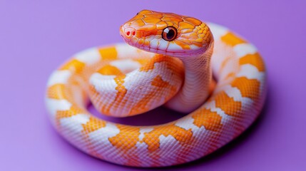 Fototapeta premium Mandarin Rat Snake positioned a soft purple background highlighting its unique color patterns