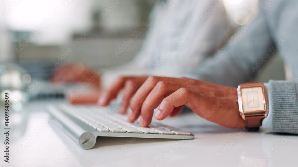 Poster keyboard, email and hands of man in office typing for finance proposal with online business client. 
