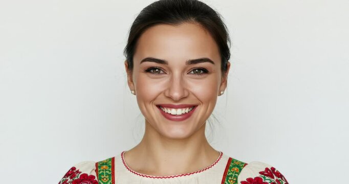 Portrait smiling young people, different nationalities, slideshow on a white background multiracial group