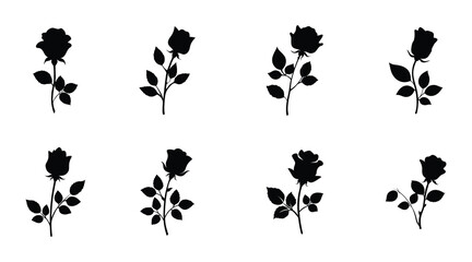 Rose Silhouette Vector Set | Floral Black Outline Icons