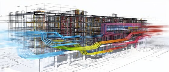 Integrating bimstyle mep routing visualization architectural overview digital content construction workspace high fidelity perspective