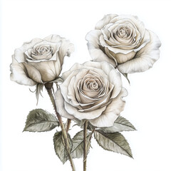 illustration of Roses, summer flowers, soft watercolor tones, white background, detailed illustration, cartoonish.